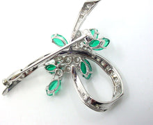 Charger l&#39;image dans la galerie, Charming Old Cut Diamond Synthetic Emerald 18k White Gold Ribbon Brooch
