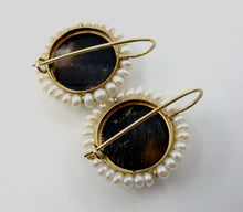 Load image into Gallery viewer, Vintage MOP Carved Cameo Seed Pearl 14k Gold Drop Earrings
