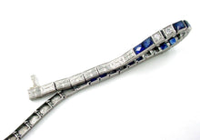 Load image into Gallery viewer, Stunning Art Deco Platinum Diamond Sapphire Strap Straight Line Bracelet
