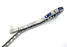 Load image into Gallery viewer, Stunning Art Deco Platinum Diamond Sapphire Strap Straight Line Bracelet--17.3 grams
