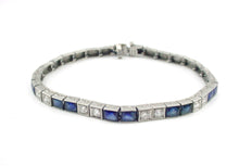 Load image into Gallery viewer, Stunning Art Deco Platinum Diamond Sapphire Strap Straight Line Bracelet
