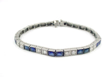 Load image into Gallery viewer, Stunning Art Deco Platinum Diamond Sapphire Strap Straight Line Bracelet--17.3 grams
