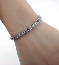 画像をギャラリービューアに読み込む, Art Deco Classic Sapphire Diamond 14k Stacking Strap Bracelet-Small wrist

