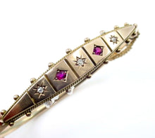 Charger l&#39;image dans la galerie, Antique Victorian English Diamond Ruby 9k Gold Bangle Bracelet--Full Hallmarks
