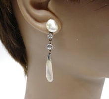 Load image into Gallery viewer, Vintage Edwardian River Pearl Diamond Platinum Gold Drop Earrings
