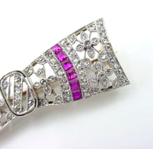 Charger l&#39;image dans la galerie, Petite and Pretty Art Deco Platinum Diamond Ruby Lacy Bow Gold Brooch Pin
