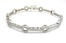 Load image into Gallery viewer, SALE--Sleek Whimsical Diamond Circle Link 14k White Gold Vintage Bracelet-10 grams
