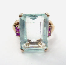 Load image into Gallery viewer, Stunning Retro 1940s Aquamarine Ruby 14k Rose Gold Cocktail Ring
