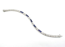 Load image into Gallery viewer, Stunning Art Deco Platinum Diamond Sapphire Strap Straight Line Bracelet--17.3 grams
