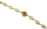 Vintage Citrine Diamond Palladium Ornate Link 14k Gold Bracelet