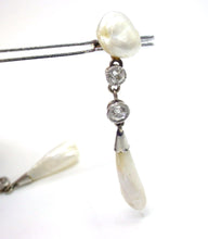 Load image into Gallery viewer, Vintage Edwardian River Pearl Diamond Platinum Gold Drop Earrings
