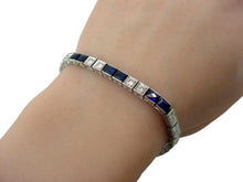 Load image into Gallery viewer, Stunning Art Deco Platinum Diamond Sapphire Strap Straight Line Bracelet--17.3 grams
