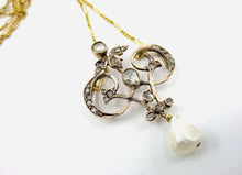 Load image into Gallery viewer, Antique English Old Cut Diamond Pearl Gold Lavaliere Pendant
