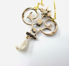 Load image into Gallery viewer, Antique English Old Cut Diamond Pearl Gold Lavaliere Pendant

