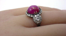 Load image into Gallery viewer, Rare Antique Star Ruby Diamond Gold Silver Engagement Cocktail Ring
