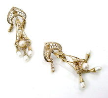 Load image into Gallery viewer, Vintage Antique European Diamond Pearl 14K Yellow Gold Ear Pendant Drop Earrings
