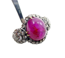 Load image into Gallery viewer, Rare Antique Star Ruby Diamond Gold Silver Engagement Cocktail Ring
