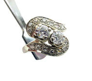 Handsome Toi et Moi 1950s Bypass Diamond 14k Engagement Cocktail Ring