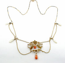 Load image into Gallery viewer, Victorian Coral Seed Pearl Draped Festoon Lavaliere 14k Necklace
