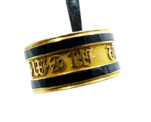 Load image into Gallery viewer, Rare English Georgian Dated 1817 Memento Mori Enamel Gold Band Ring with Sentiment
