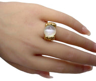Rare Cat's Eye Moonstone Art Nouveau Floral Mounting 14k Gold Cocktail Ring