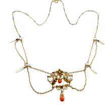 Load image into Gallery viewer, Victorian Coral Seed Pearl Draped Festoon Lavaliere 14k Necklace
