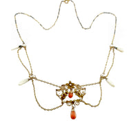Victorian Coral Seed Pearl Draped Festoon Lavaliere 14k Necklace