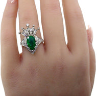 Platinum 1.20ct Emerald Diamond Vintage Antique Crown Coronet Cocktail Ring