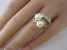 Load image into Gallery viewer, Elegant Vintage Toi et Moi Diamond Pearl Platinum Engagement Cocktail Ring
