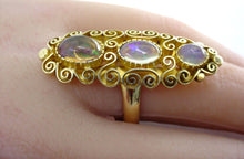 Load image into Gallery viewer, Art Nouveau Jelly Opal Navette Yellow Gold Cocktail Ring
