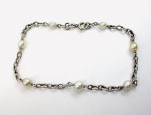 Load image into Gallery viewer, French Platinum Pearl Station Link Bracelet
