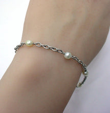 Load image into Gallery viewer, French Platinum Pearl Station Link Bracelet
