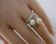 Load image into Gallery viewer, Elegant Vintage Toi et Moi Diamond Pearl Platinum Engagement Cocktail Ring
