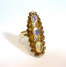 Load image into Gallery viewer, Art Nouveau Jelly Opal Navette Yellow Gold Cocktail Ring
