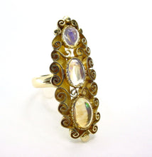 Load image into Gallery viewer, Art Nouveau Jelly Opal Navette Yellow Gold Cocktail Ring
