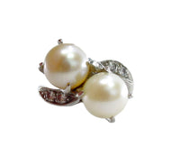 Elegant Vintage Toi et Moi Diamond Pearl Platinum Engagement Cocktail Ring