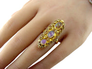 Art Nouveau Jelly Opal Navette Yellow Gold Cocktail Ring