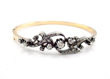 Load image into Gallery viewer, Antique French European Diamond 18k Gold Silver Bangle Bracelet
