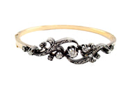 Antique French European Diamond 18k Gold Silver Bangle Bracelet