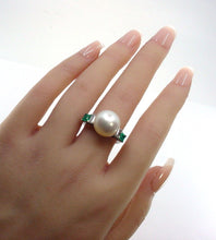 Load image into Gallery viewer, Lovely Art Deo Diamond Emerald South Sea Pearl Platinum Engagement Cocktail Ring
