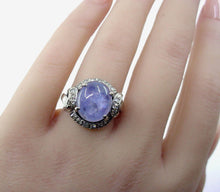 Load image into Gallery viewer, Vintage Mid-Century Large Star Sapphire Diamond White Gold European Dinner Cocktail Ring
