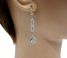 Load image into Gallery viewer, Striking Edwardian Platinum Old Cut Diamond Drop Earrings--Milgrain Edging
