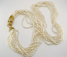 Load image into Gallery viewer, Dramatic Gem Set 14K Gold Dragon Clasp Multi Strand Pearl Torsade Necklace
