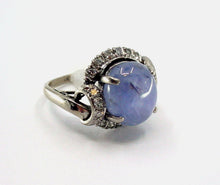 Load image into Gallery viewer, Vintage Mid-Century Large Star Sapphire Diamond White Gold European Dinner Cocktail Ring
