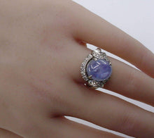 Load image into Gallery viewer, Vintage Mid-Century Large Star Sapphire Diamond White Gold European Dinner Cocktail Ring
