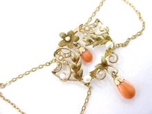 Load image into Gallery viewer, Victorian Coral Seed Pearl Draped Festoon Lavaliere 14k Necklace
