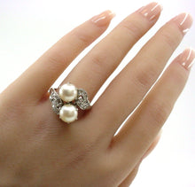 Load image into Gallery viewer, Elegant Vintage Toi et Moi Mixed Cut Diamond Pearl Platinum Engagement Ring
