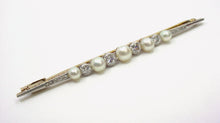 Load image into Gallery viewer, Lovely Platinum Belle Époque Diamond Pearl Gold Pin Brooch
