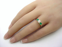Load image into Gallery viewer, Vintage Old Cut Diamond Emerald Trilogy 14k Ring--So Romantic...
