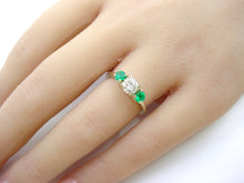 Load image into Gallery viewer, Vintage Old Cut Diamond Emerald Trilogy 14k Ring--So Romantic...
